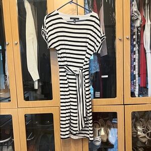 White House Black Market Black and White Striped Midi Dress